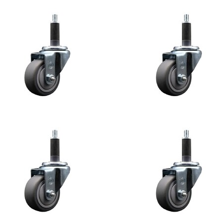 Service Caster 3'' SS Thermoplastic Rubber Wheel Swivel 1'' Expanding Stem Caster Set, 4PK SCC-SSEX20S314-TPRB-1-4